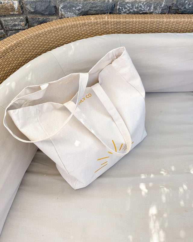 The July Bag, an organic cotton large tote bag with embroidered design by The July Co